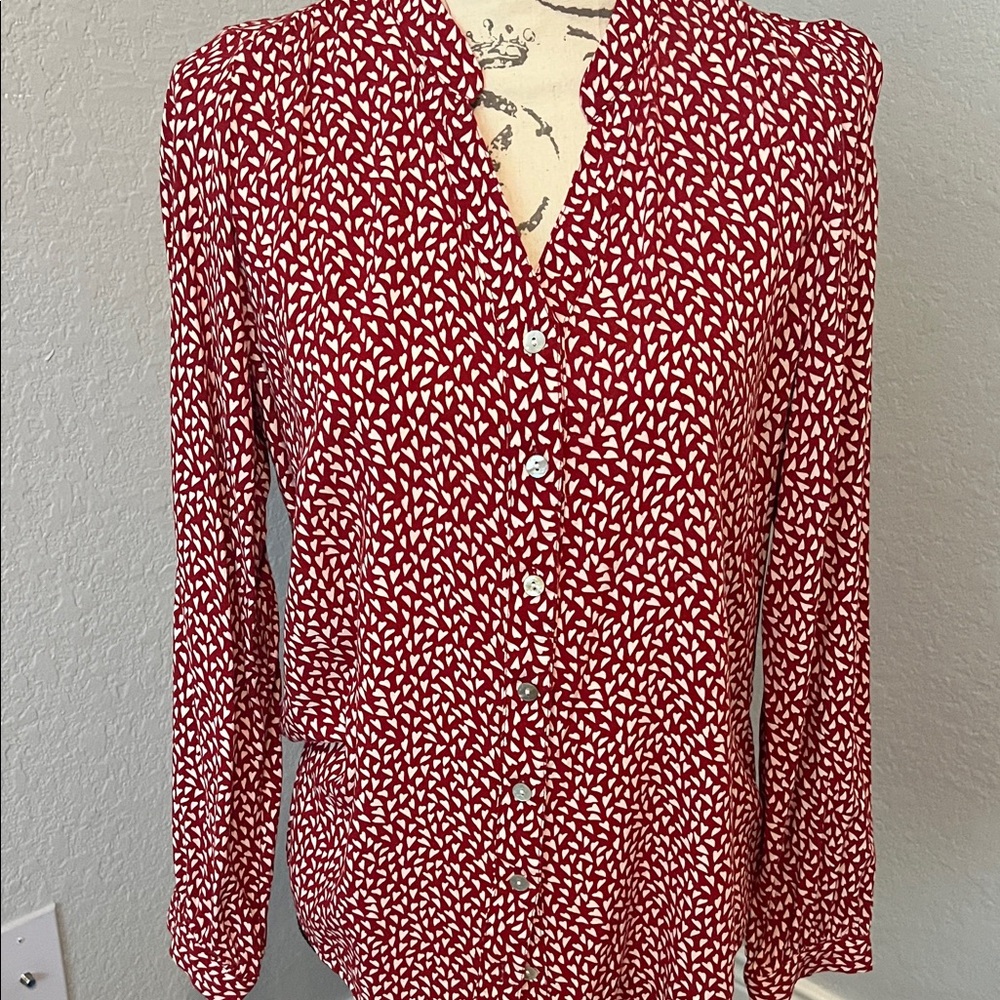 Diamond Supply Co. Red and White Printed Button-Down Blouse